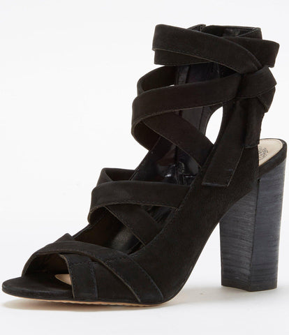 Vince Camuto Sammson Dress Sandal Black Lealethr Open Toe Block Heel