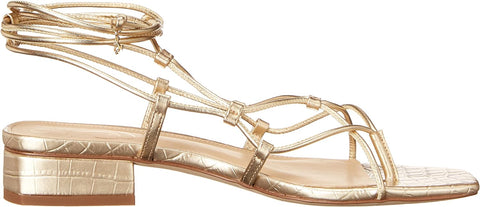Sam Edelman Daffy Gold Leaf/Soft Silver Tie Up Squared Open Toe Heeled Sandals