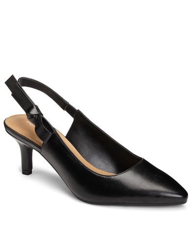 Aerosoles Frame of Mind Black Covered Heel Ankle Buckle Classic Slingback Pumps