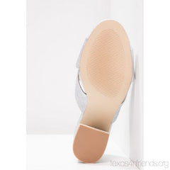 Shellys London Dana Silver Glitter Open Toe Block Chunky Heel Mule Sandal Pumps