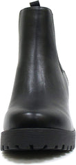 Soda Jaber Black Pu Chunky Lug Sole Elastic Gore Pull On Chelsea Ankle Boots