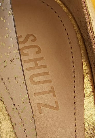 Schutz Cheslie Gold Metallic Slip On Pointed Toe Stiletto High Heel Pumps