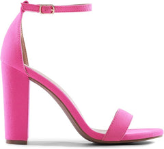 Dream Pairs Hi-Chunk Fuchsia Suede Ankle Strap Open Toe Block High Heeled Sandals