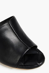 Sam Edelman Sonya Black Leather Sculptural Slip On Open Toe Block Heeled Sandals