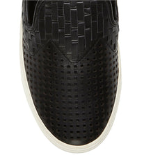 Vince Camuto Bristie Black Leather Woven White Sole Sneakers