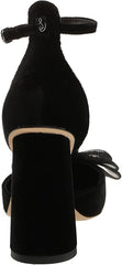 Sam Edelman Colter Black Velvet Ankle Strap Bow Detailed Cylindrical Heel Pumps