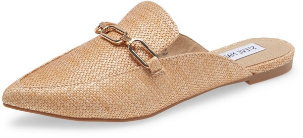 Steve Madden Faraway Raffia Slip On Pointed Toe Chain Detailed Mule