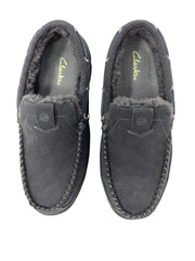 Clarks Venetian Grey Suede Fur Lined Slip On Casual Loafer Moccasin Slipper Wide