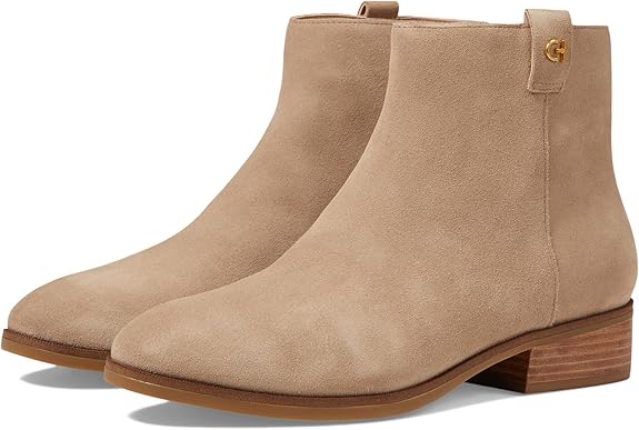 Cole Haan Leigh Dark Latte Suede Stacked Heel Almond Toe Fashion Ankle Booties