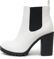 Soda Glove Chelsea White Pu Chunky Lug Sole Elastic Gore Wide Ankle Fashion Boot