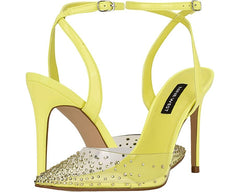 Nine West Foreva 3 Clear/Neon Yellow Slip On Pointed Closed Toe Embellished Pump