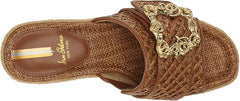 Sam Edelman Celia Cuoio Raffia Slip On Squared Open Toe Wedge Heeled Sandals