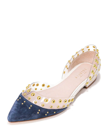 Cecelia New York Min Ballet Flats Navy White Clear Chic Pointy Embellished Shoe