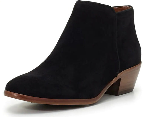 Sam Edelman Petty Black Suede Rounded Toe Stacked Block Heel Ankle Booties