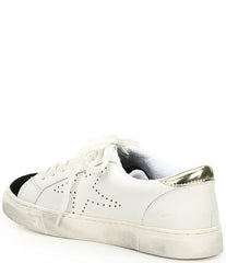 Steve Madden Rezume White/Black Leather Fashion Star Lace-up Low Top Sneakers