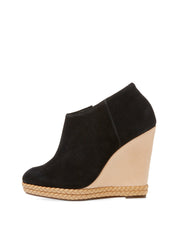 Schutz Belua Black Suede Wood Wedge Espadrille Platform Low Cut Ankle Booties