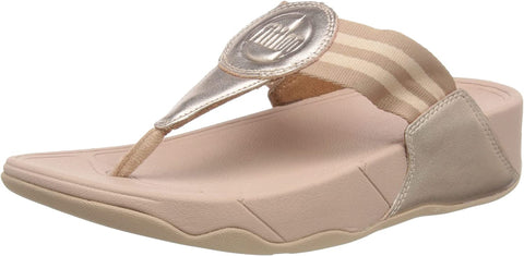 FitFlop Walkstar Rose Gold Slip On Open Toe Strappy Stretchy Flat Slides Sandals