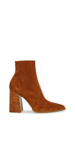 Steve Madden Julina Tan Suede Zipper Closure Pointed Toe Stacked Heel Boots