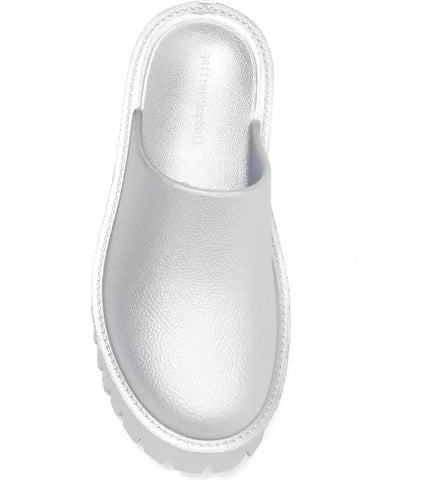 Jeffrey Campbell Clogge Silver Fashion Slip On Slide Chunky Platform Sandals
