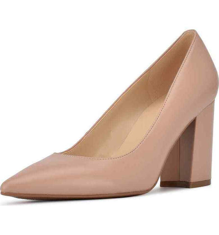 Nine West Cecilee Light Natural Slip On Pointed Closed Toe Retro Inspired Pumps
