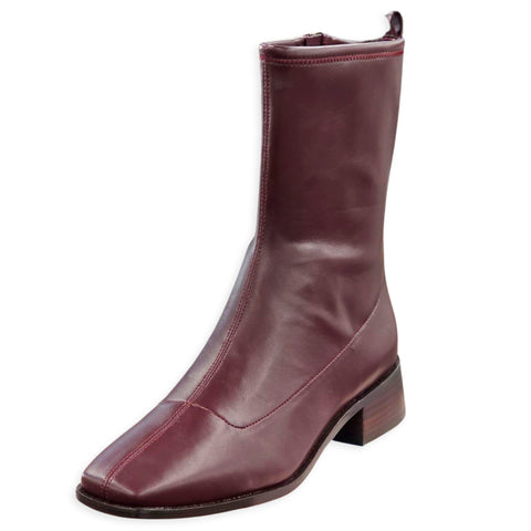 Sam Edelman Tierney Boredeaux Square Toe Side Zipper Mid Calf Ankle Fashion Boot