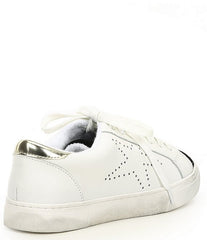 Steve Madden Rezume White/Black Leather Fashion Star Lace-up Low Top Sneakers