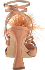 Sam Edelman Layton Warm Blush Ankle Strap Spool Heeled Feather Detailed Sandals