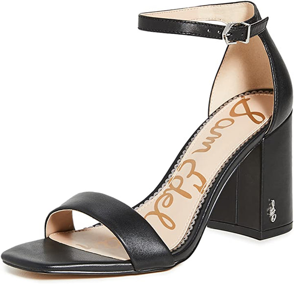 Sam Edelman Daniella Black Leather Printed Ankle Strap Block Heeled Sandals