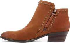 Sam Edelman Paola Frontier Brown Leather Side Zip Almond Toe Studded Ankle Boots