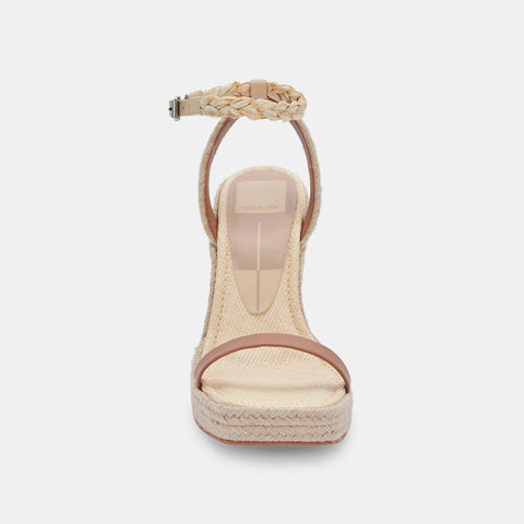 Dolce Vita Aurora Tan Stella Ankle Strap Cork Squared Toe Wedge Heeled Sandals