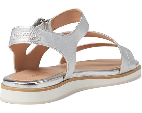 Cole Haan Mirabelle Silver Leather Strappy Open Toe Ankle Strap Flats Sandals