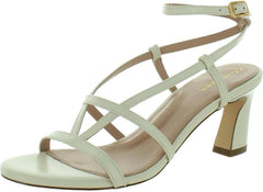 Cole Haan Amber Ivory Leather Ankle Strap Rounded Open Toe Block Heeled Sandals