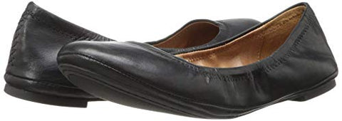 Lucky Brand Emmie Ballet Flat Black Leather Slip ON Flexible Flat Shoes