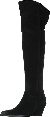 Sam Edelman Julee Black Suede Rounded Wedge Heeled Over The Knee Fashion Boots