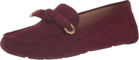 Cole Haan Evelyn Bow Driver Bloodstone Suede Slip On Rounded Toe Flats Loafers