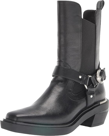 Circus by Sam Edelman Wesley Black Pull On Buckle Detail Square Toe Western Boot