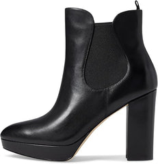 Cole Haan Remi Black Leather Almond Toe Block Heel Pull On Ankle Boots