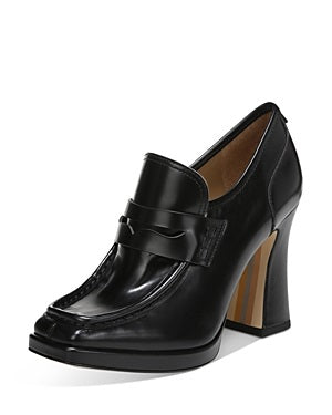 Sam Edelman Jeanette Black Box Leather Squared Toe Slip On High Platform Loafers