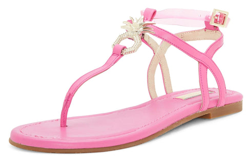 Louise Et Cie Albaran Flamingo Smooth Calf Open Toe Thong Flat Buckle Sandals