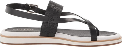 Cole Haan Mandy Black Leather White Canvas Ankle Strap Thong Flats Sandals