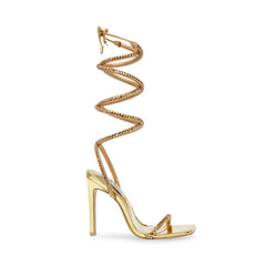 Steve Madden Uplift-R Gold Strappy Square Toe Stiletto High Heel Sandal