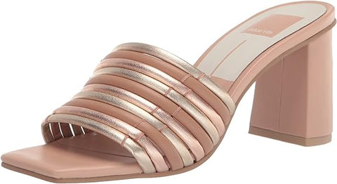 Dolce Vota Priana Metallic Multi Stella Slip On Squared Toe Block Heeled Sandals