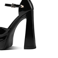 Arqa Platform Heels Patent Leather Pointy Toe High Heels Ankle Buckle Dress Pumps 7