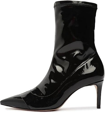 Schutz Luh Mid Black Elastic Pull On Pointed Toe Stiletto Mid Heel Ankle Boots