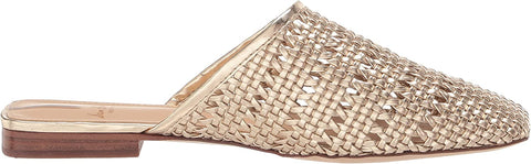 Sam Edelman Leona Gold Slip On Squared Toe Ornate Woven Detailed Flat Mules