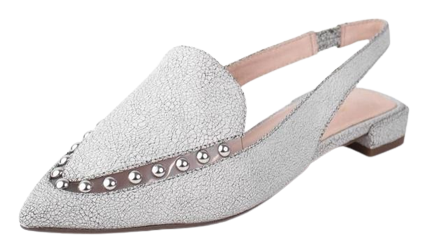 Cecelia New York Cleo White Silver Elasticized Slingback Pointed Toe Flats Shoes
