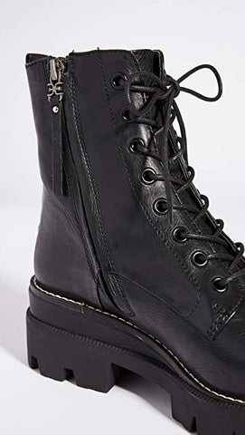 Sam Edelman Garret Black Lace-Up Lug-Sole Rounded Toe Combat Ankle Boots