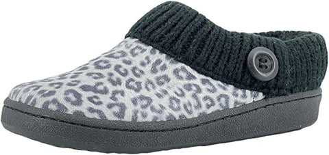 Clarks Scuff Grey Leopard Knit Slip On Rounded Closed Toe Slipper Casual Mules