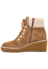 Cecelia New York Geraldine Sand Suede Lace Up Sheep Fur Ankle Welt Detail Boots