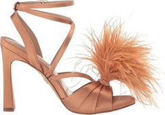 Sam Edelman Layton Warm Blush Ankle Strap Spool Heeled Feather Detailed Sandals